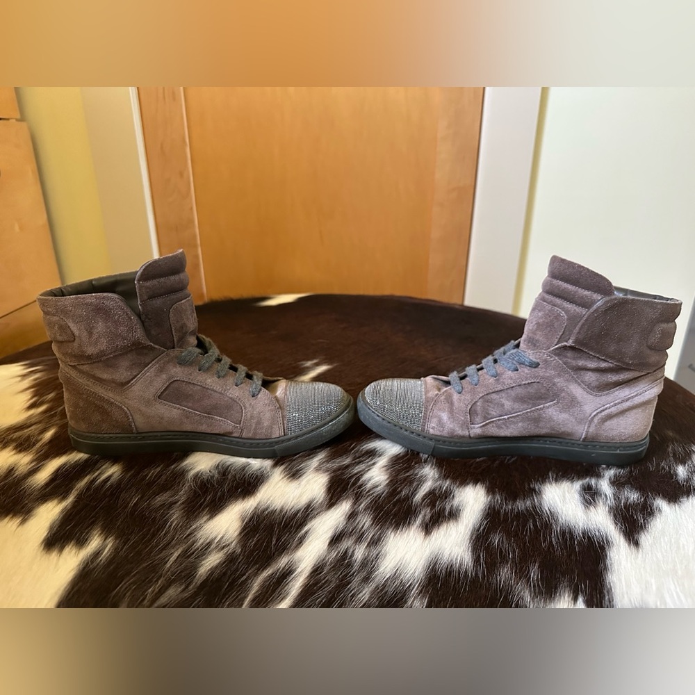 Brunello Cucinelli High Top Sneakers Brown Suede Monili, Size 7, Good Condition! - Picture 4 of 8